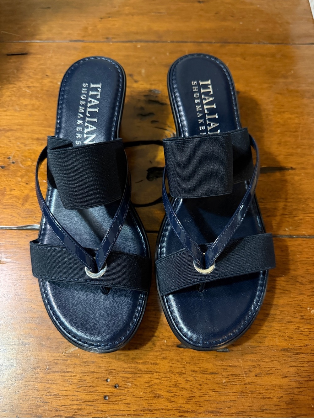 Italian Shoemakers Navy Slip-On Elastic Strap Sandals